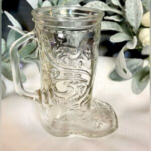 Tall Glass Mug Vintage Cowboy Cowgirl mug with handles Clear glass. Milk Mug